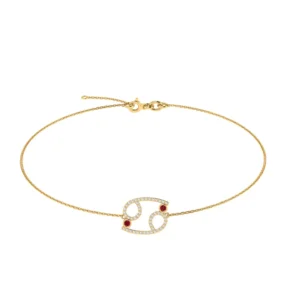 Cancer Zodiac Sign Bracelet with 0.144 ct Diamond and 0.08 ct Ruby in 18K Gold