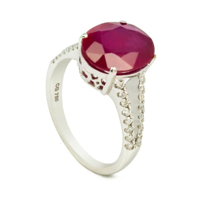 Ruby Diamonds Pave Stylish Ring in 18K White Gold