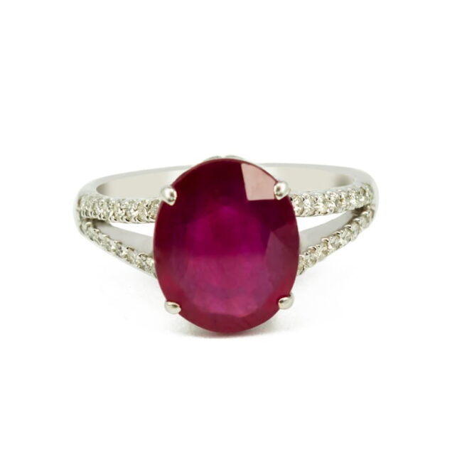 Ruby Diamonds Pave Stylish Ring in 18K White Gold