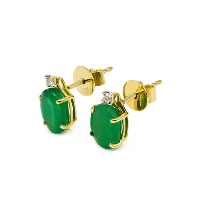 Emerald Two Diamonds Earrings in 18K Gold - Image 3