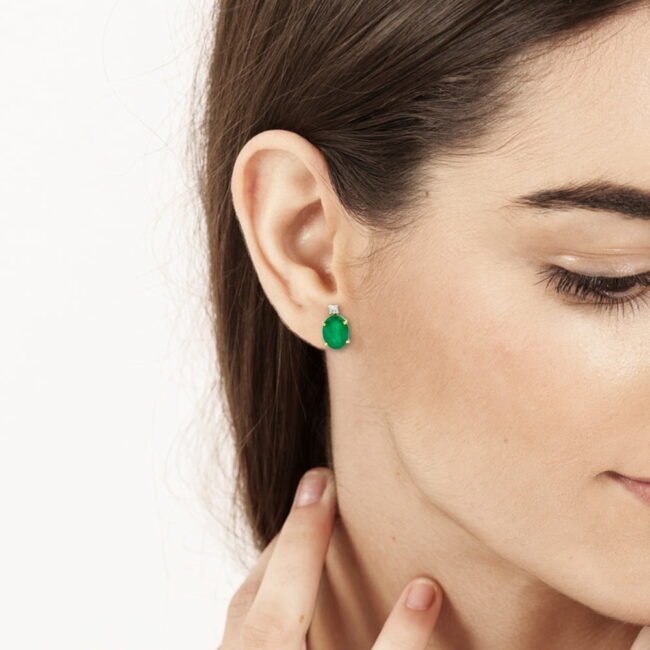 Emerald Two Diamonds Earrings in 18K Gold - Image 2