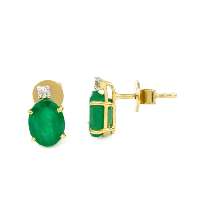 Emerald Two Diamonds Earrings in 18K Gold