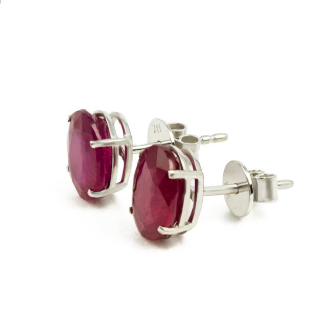 Ruby Classic Oval Earrings in 18K White Gold - Image 3