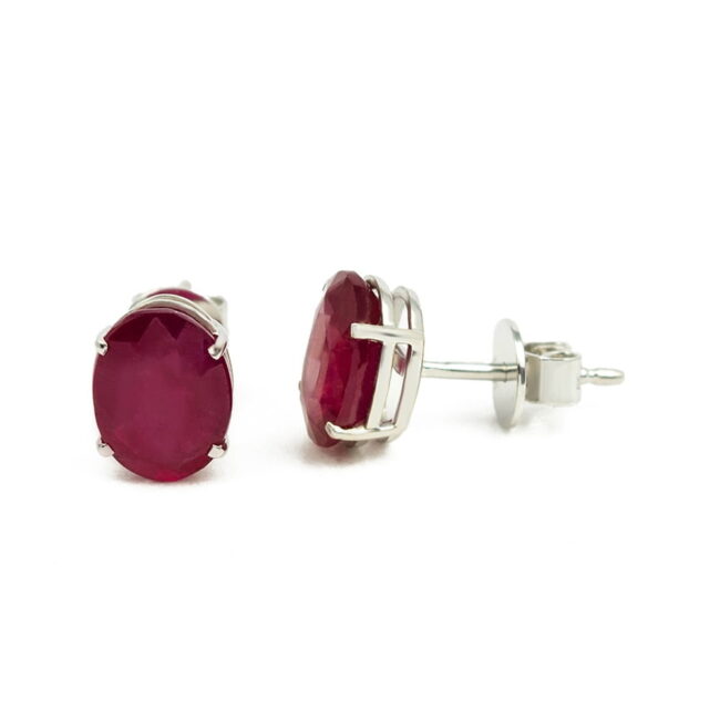 Ruby Classic Oval Earrings in 18K White Gold