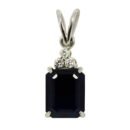 Blue Sapphire Trio Diamonds Emerald-cut Pendant in 18K White Gold