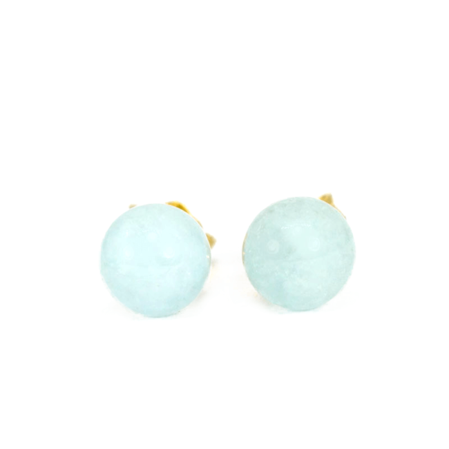 Capri 18K Gold Rounded Aquamarine Earrings - Image 2