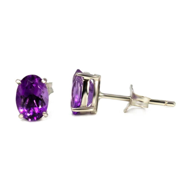 Amethyst Oval Earrings in 18K White Gold