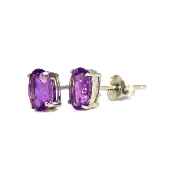 Amethyst Oval Earrings in 18K White Gold - Image 3