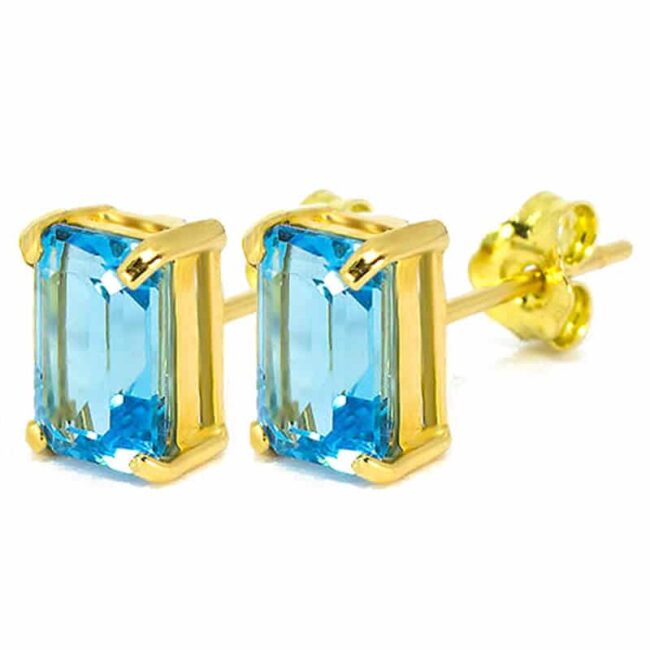 Radiant Blue Topaz Earrings in 18K Yellow Gold - Image 2