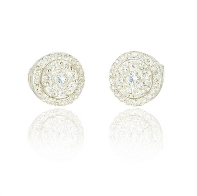 Round Pave Diamond Earrings in 18K White Gold