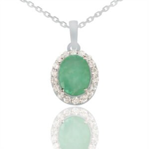 18K White Gold Oval Emerald Pendant with Diamonds