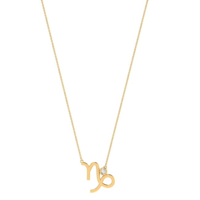 Capricorn Zodiac Sign Necklace with 0.02 ct Diamond in 18K Gold