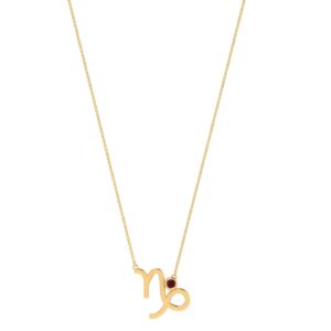 Capricorn Zodiac Sign Necklace with 0.04 ct Garnet in 18K Gold