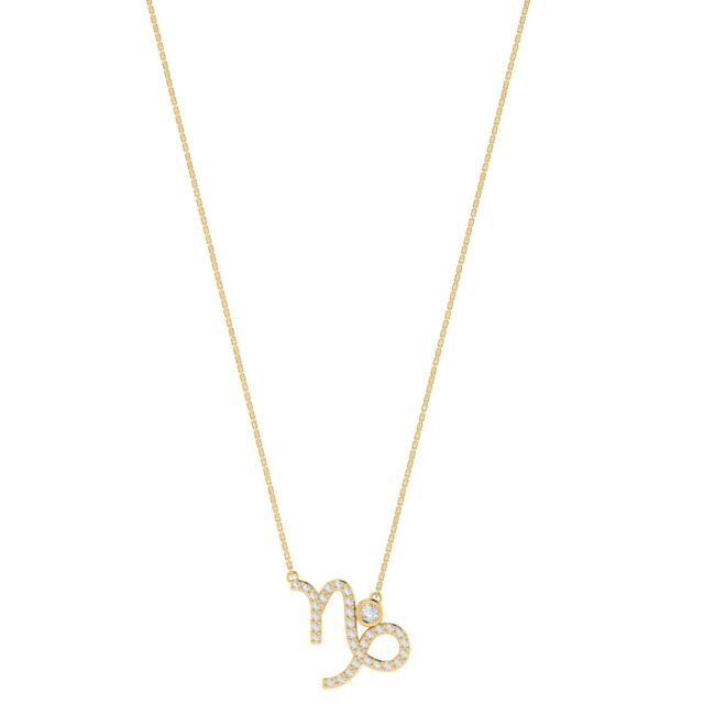 Capricorn Zodiac Sign Necklace with 0.116 ct Diamond in 18K Gold