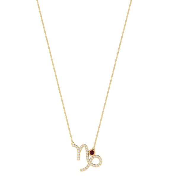 Capricorn Zodiac Sign Necklace with 0.096 ct Diamond and 0.04 ct Garnet in 18K Gold