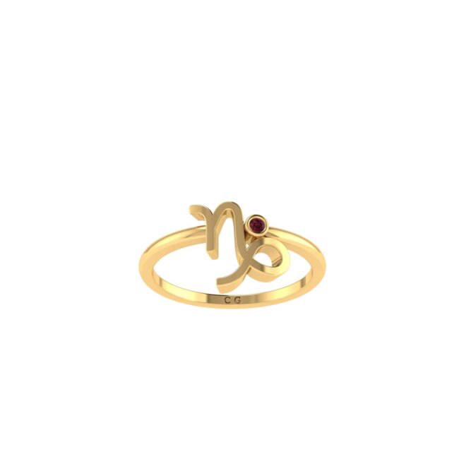 Capricorn Zodiac Sign Ring with 0.04 ct Garnet in 18K Gold