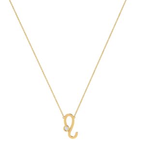 Leo Zodiac Sign Necklace with 0.02 ct Diamond in 18K Gold
