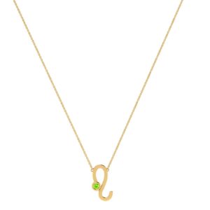 Leo Zodiac Sign Necklace with 0.03 ct Peridot in 18K Gold