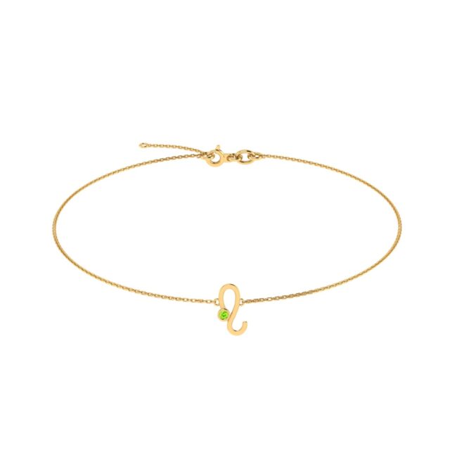 Leo Zodiac Sign Bracelet with 0.03 ct Peridot in 18K Gold