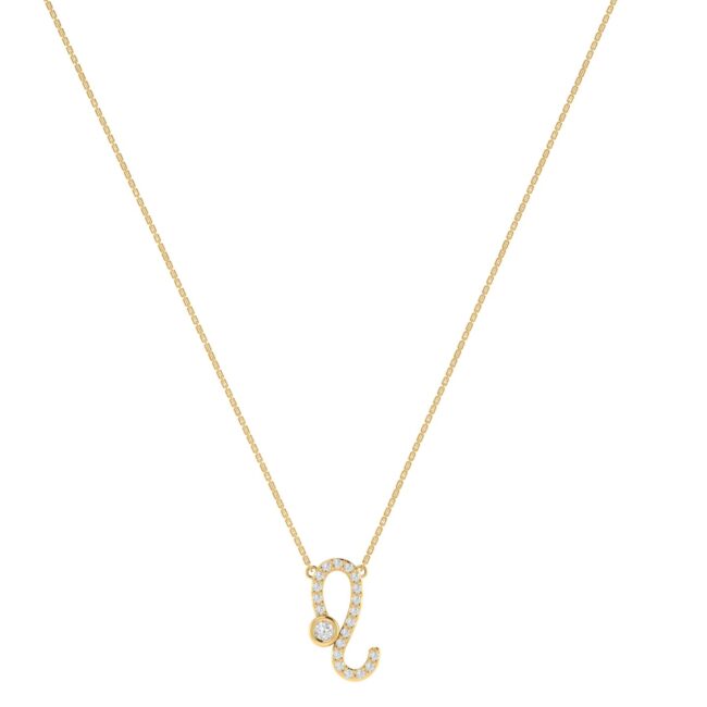 Leo Zodiac Sign Necklace with 0.08 ct Diamond in 18K Gold