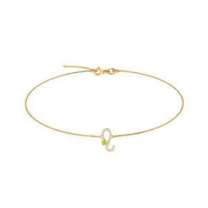 Leo Zodiac Sign Bracelet with 0.06 ct Diamond and 0.03 ct Peridot in 18K Gold