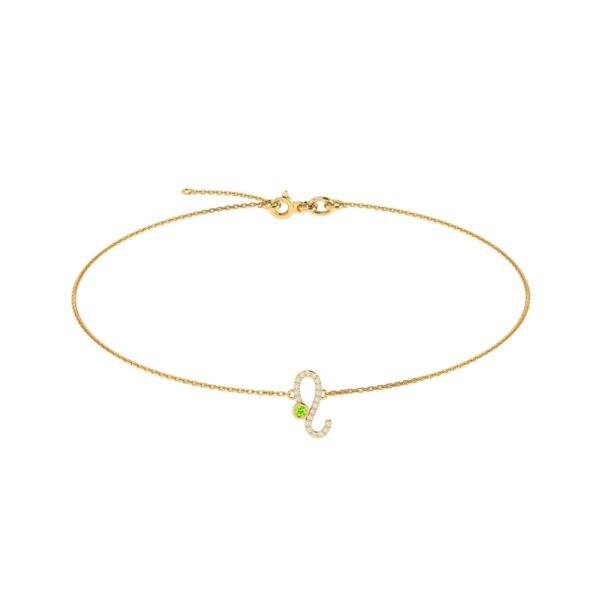 Leo Zodiac Sign Bracelet with 0.06 ct Diamond and 0.03 ct Peridot in 18K Gold