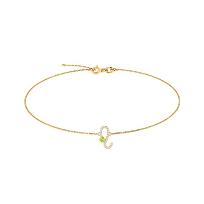 Leo Zodiac Sign Bracelet with 0.06 ct Diamond and 0.03 ct Peridot in 18K Gold