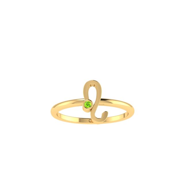 Leo Zodiac Sign Ring with 0.03 ct Peridot in 18K Gold