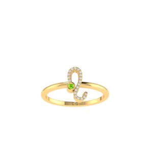Leo Zodiac Sign Ring with 0.06 ct Diamond and 0.03 ct Peridot in 18K Gold