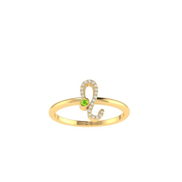 Leo Zodiac Sign Ring with 0.06 ct Diamond and 0.03 ct Peridot in 18K Gold