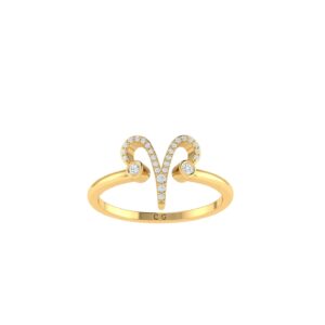 Aries Zodiac Sign Ring with 0.106 ct Diamond in 18K Gold
