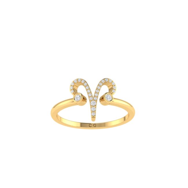 Aries Zodiac Sign Ring with 0.106 ct Diamond in 18K Gold