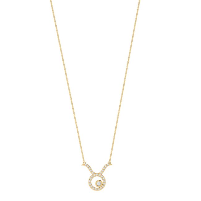 Taurus Zodiac Sign Necklace with 0.101 ct Diamond in 18K Gold
