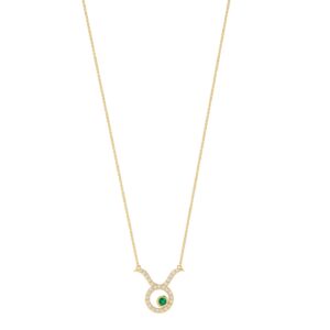 Taurus Zodiac Sign Necklace with 0.081 ct Diamond and 0.03 ct Emerald in 18K Gold