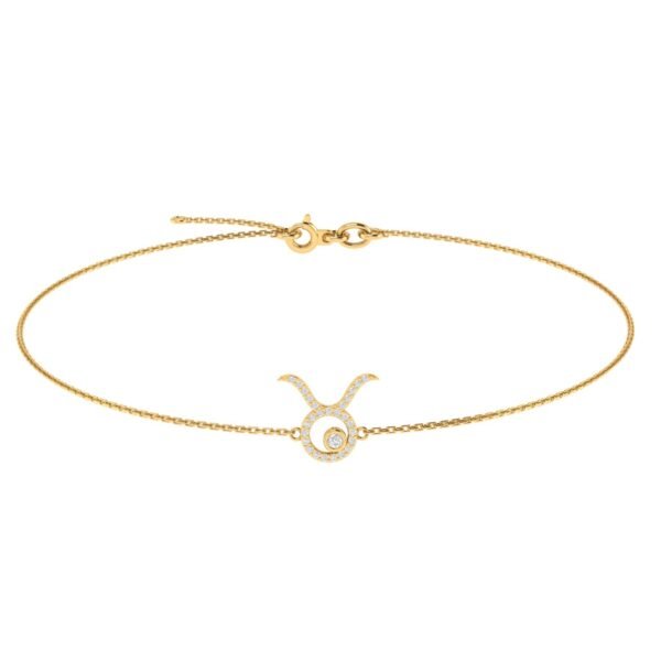 Taurus Zodiac Sign Bracelet with 0.101 ct Diamond in 18K Gold