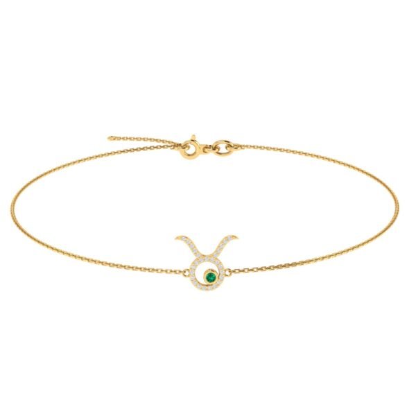 Taurus Zodiac Sign Bracelet with 0.081 ct Diamond and 0.03 ct Emerald in 18K Gold