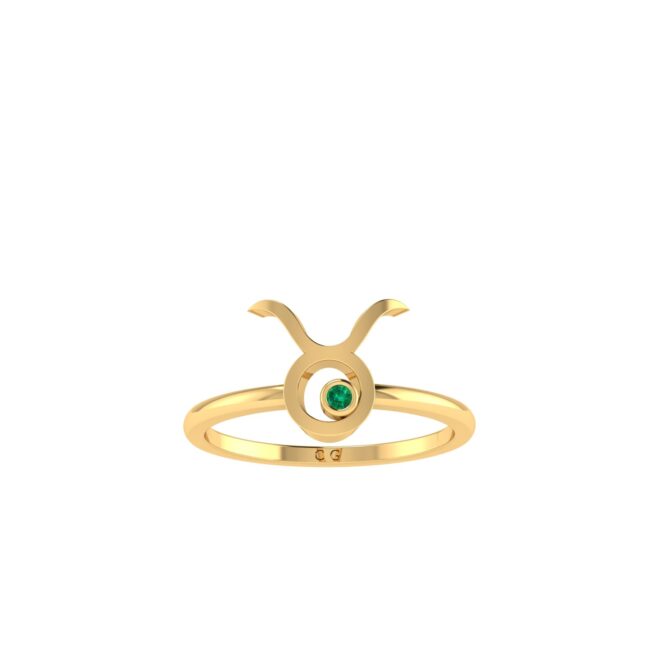 Taurus Zodiac Sign Ring with 0.03 ct Emerald in 18K Gold