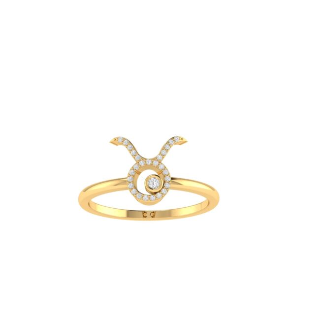 Taurus Zodiac Sign Ring with 0.101 ct Diamond in 18K Gold