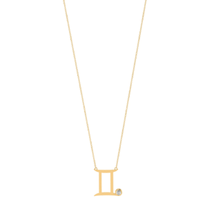 Gemini Zodiac Sign Necklace with 0.02 ct Diamond in 18K Gold