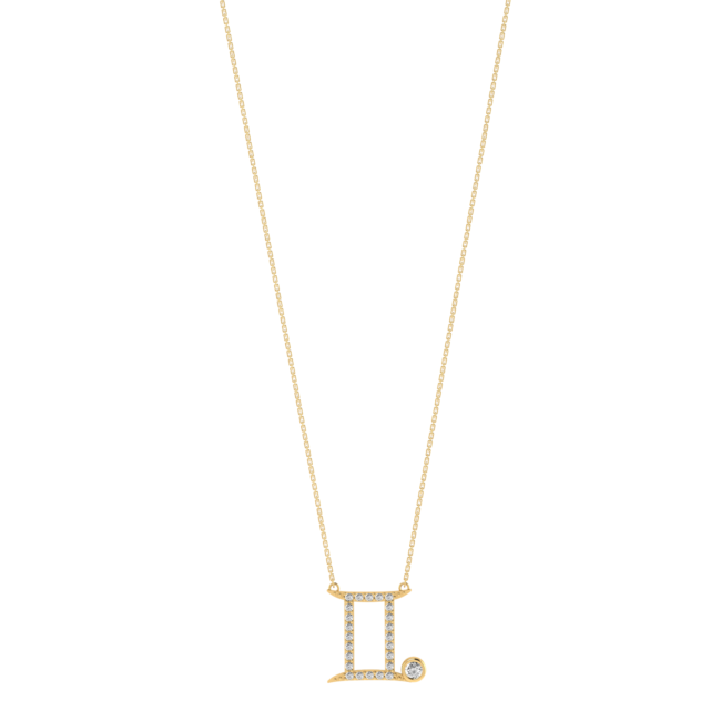 Gemini Zodiac Sign Necklace with 0.092 ct Diamond in 18K Gold