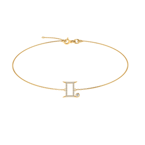 Gemini Zodiac Sign Bracelet with 0.092 ct Diamond in 18K Gold