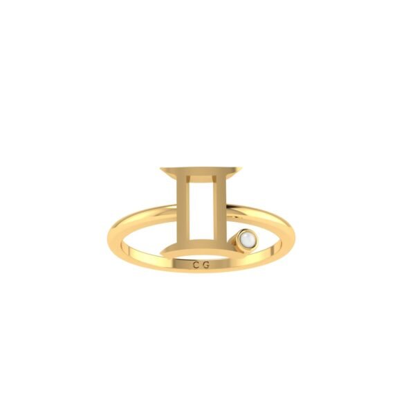 Gemini Zodiac Sign Ring with 0.02 ct Pearl in 18K Gold