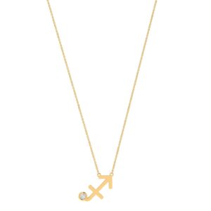 Sagittarius Zodiac Sign Necklace with 0.02 ct Diamond in 18K Gold