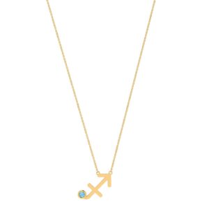 Sagittarius Zodiac Sign Necklace with 0.03 ct Blue Topaz in 18K Gold