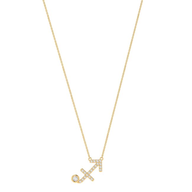 Sagittarius Zodiac Sign Necklace with 0.08 ct Diamond in 18K Gold