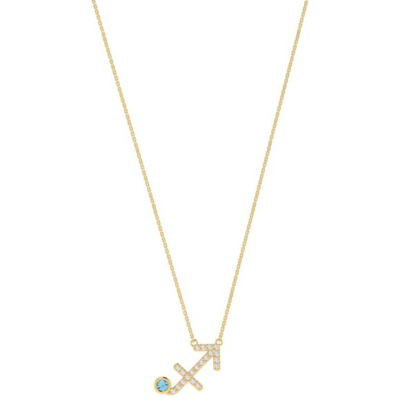 Sagittarius Zodiac Sign Necklace with 0.06 ct Diamond and 0.03 ct Blue Topaz in 18K Gold