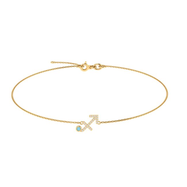 Sagittarius Zodiac Sign Bracelet with 0.06 ct Diamond and 0.03 ct Blue Topaz in 18K Gold