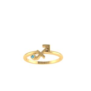 Sagittarius Zodiac Sign Ring with 0.03 ct Blue Topaz in 18K Gold