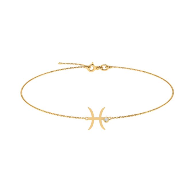 Pisces Zodiac Sign Bracelet with 0.02 ct Diamond in 18K Gold