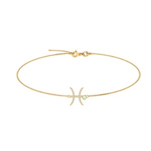 Pisces Zodiac Sign Bracelet with 0.069 ct Diamond and 0.03 ct Aquamarine in 18K Gold